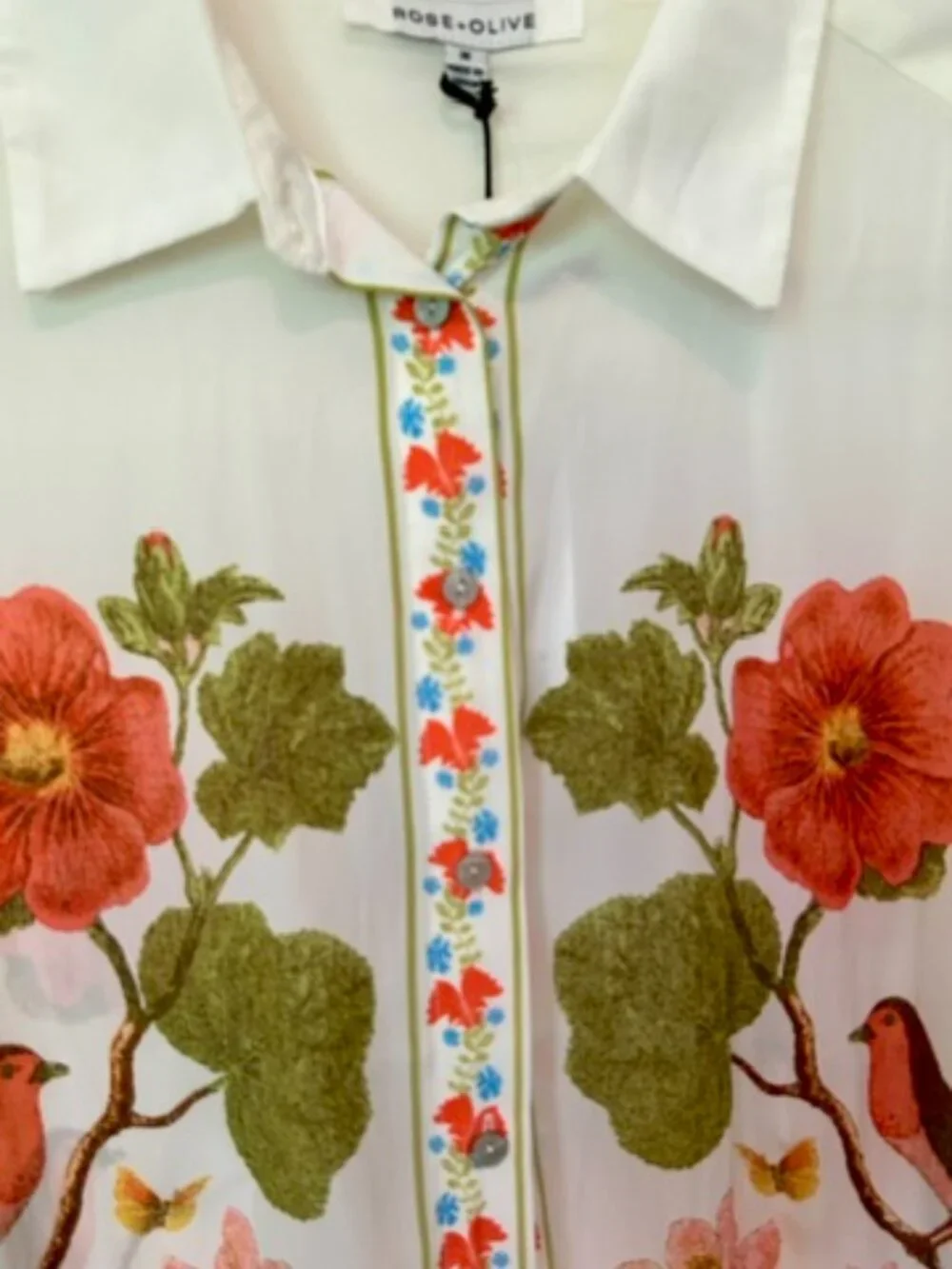 Rose + Olive Bird Floral Blouse NWT Cottagecore Button Up Sz M - Picture 4 of 5